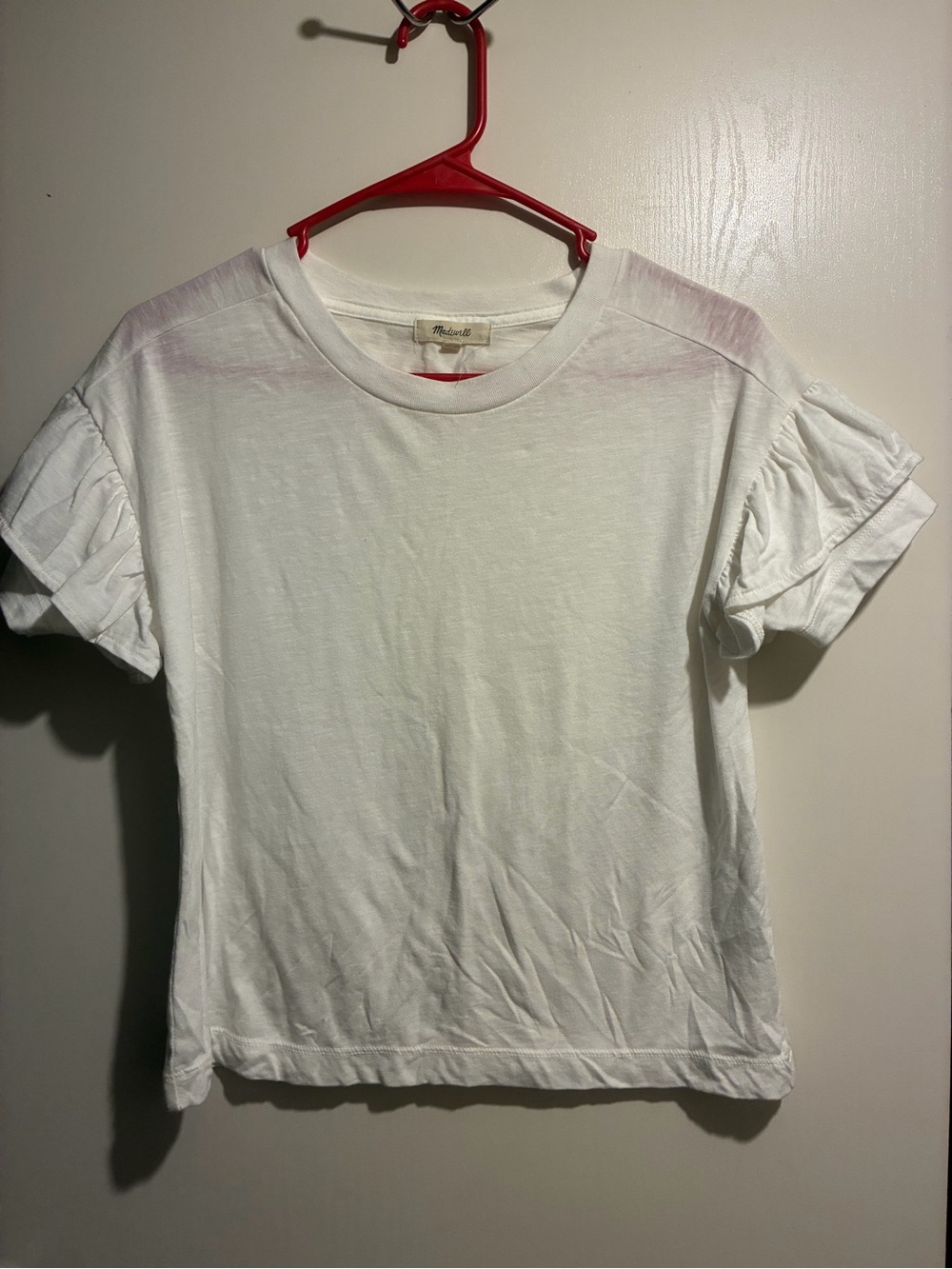 Madewell White Short Sleeve Ruffle-Sleeve Tee